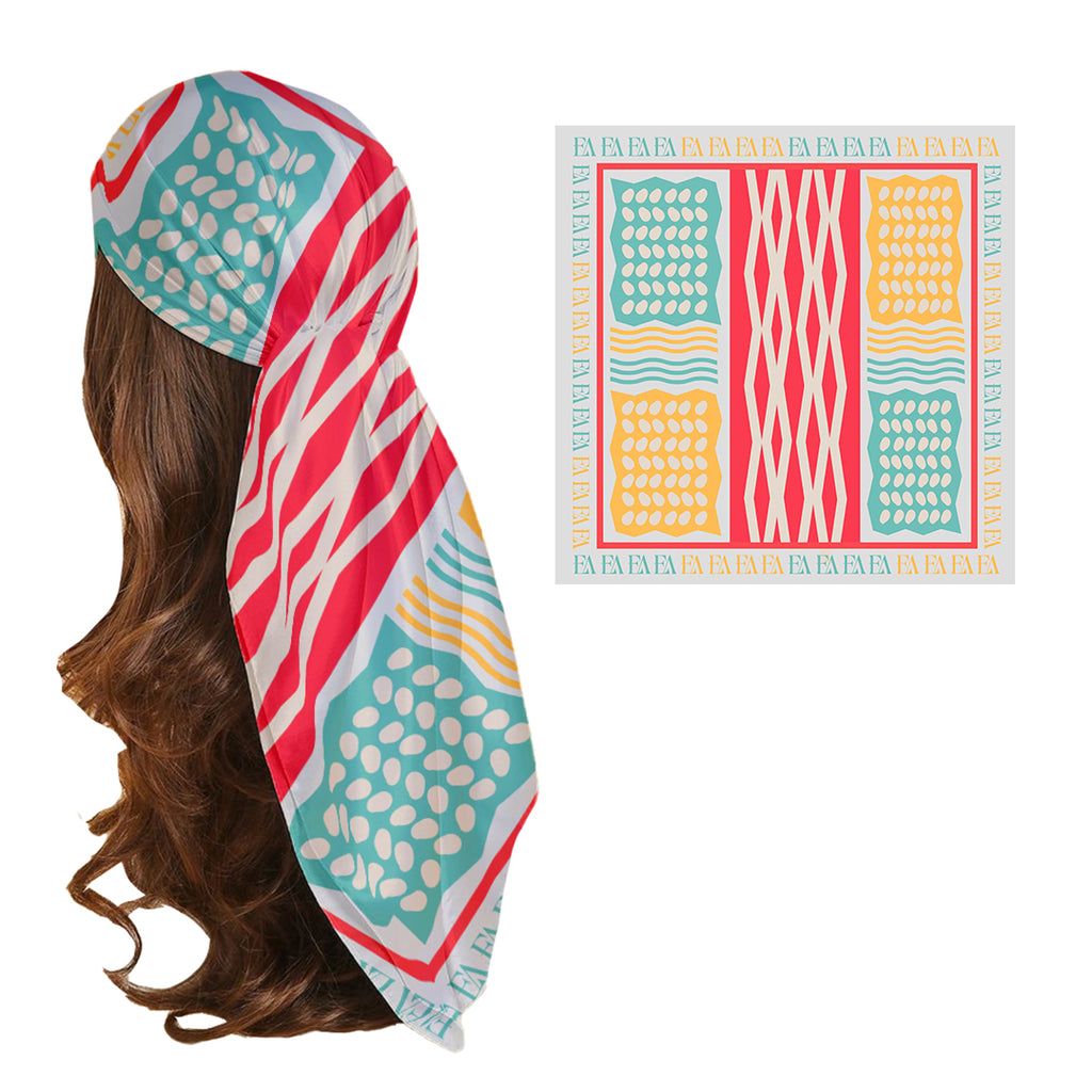 Turquoise, Pink, Yellow Silk Scarf