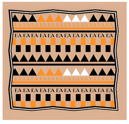 Decorative pattern with triangles and text on a beige background